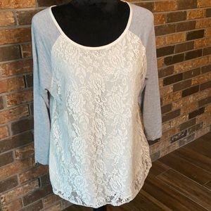 Size large gray and cream lace top